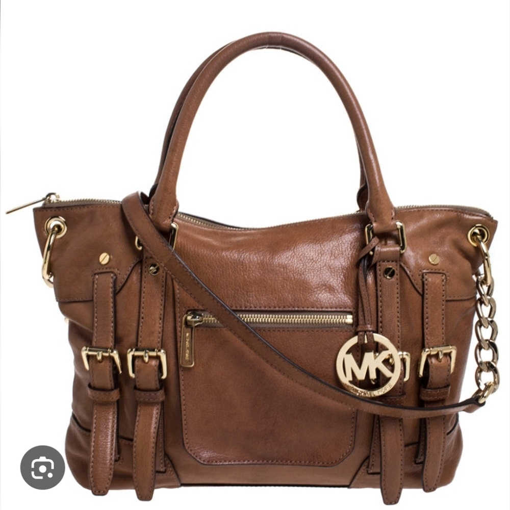 Michael Kors Brown Leather Double Buckle Tote